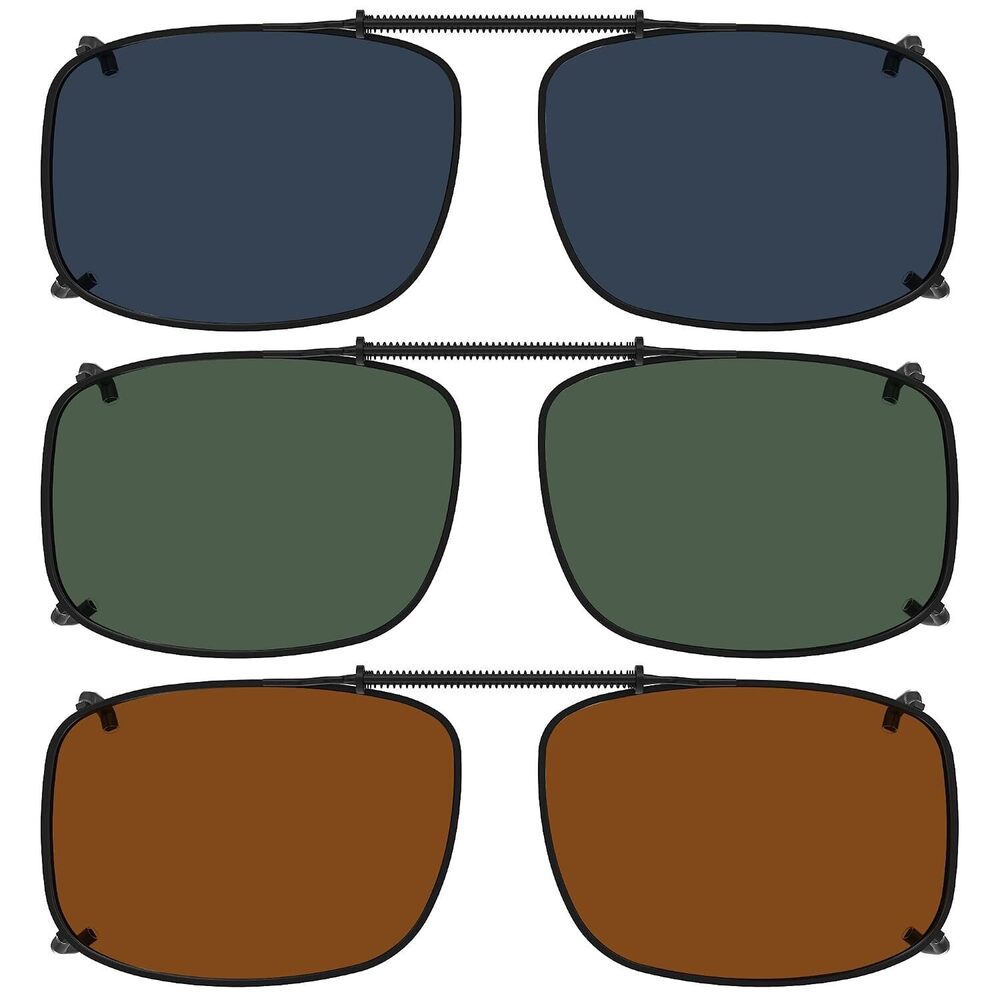 Polarized Clip-On Sunglasses 3-Pack Wide Lens 57mm